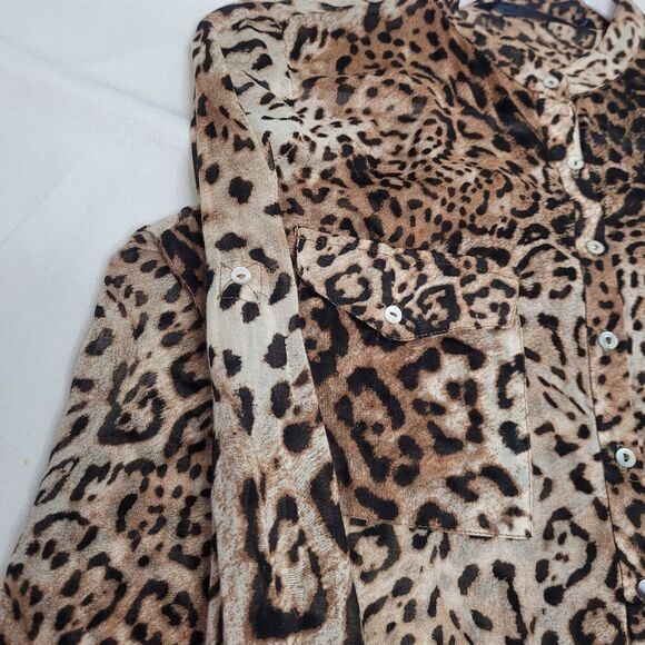 ZARA shirt big cat jaguar print oversized button‎ up cotton top M - Picture 6 of 11
